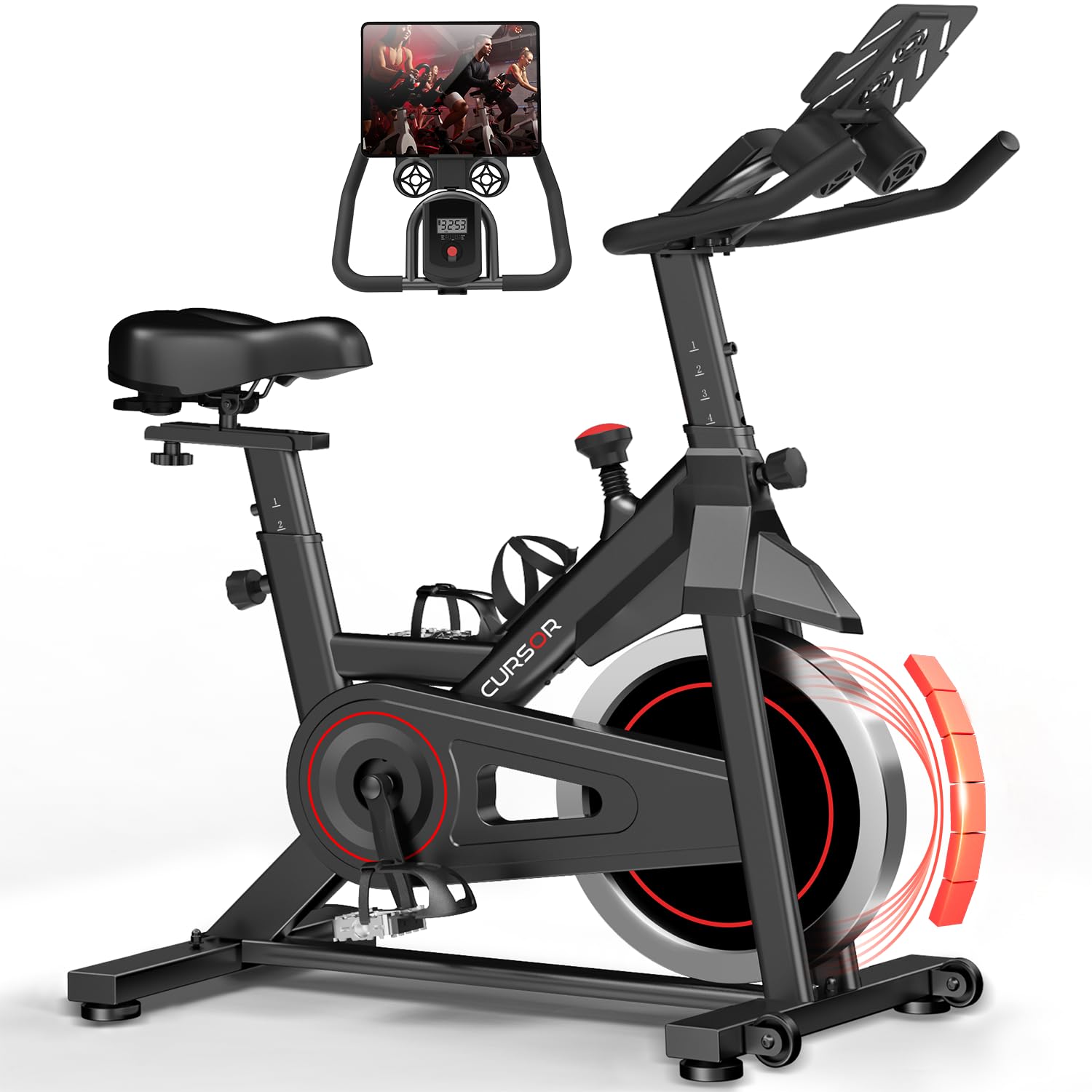 CURSOR FITNESS Heimfahrrad für Zuhause, Stilles Fitnessbike mit Einstellbarem Widerstand, Verstellbarem Lenker und Sattel, LCD-Display, Atmungsaktiven Sitzpolstern, für Cardio-Training