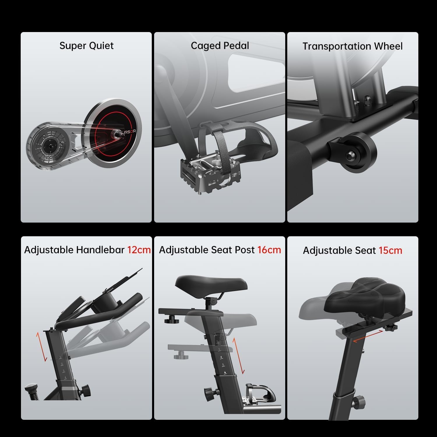 CURSOR FITNESS Heimfahrrad für Zuhause, Stilles Fitnessbike mit Einstellbarem Widerstand, Verstellbarem Lenker und Sattel, LCD-Display, Atmungsaktiven Sitzpolstern, für Cardio-Training