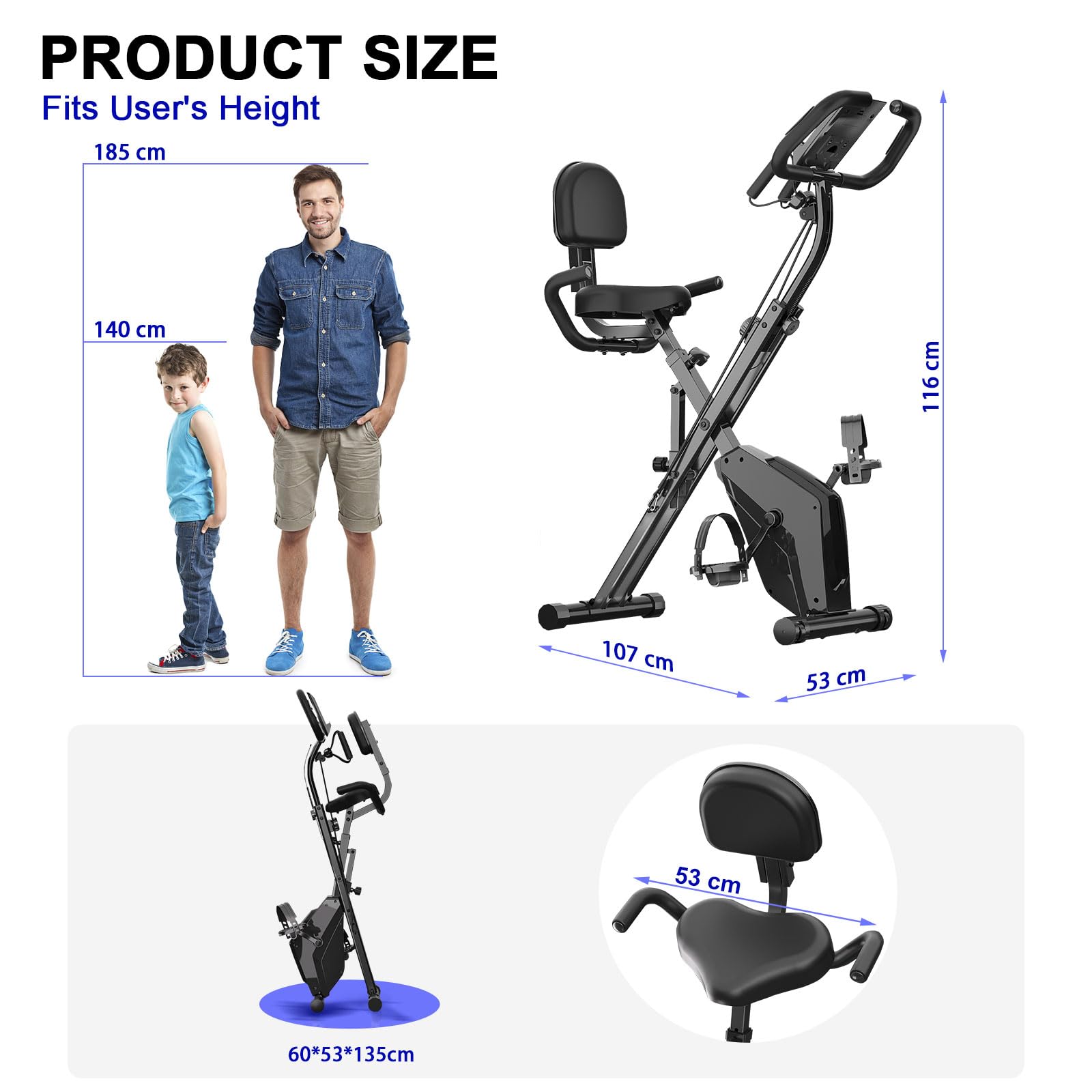 Dskeuzeew Heimtrainer Fahrrad Klappbar Ergometer Heimtrainer Fahrrad mit Integriertes Widerstandsband für Zuhause 150kg Belastbar mit Magnetwiderstand und LCD-Display Hometrainer Platzsparend