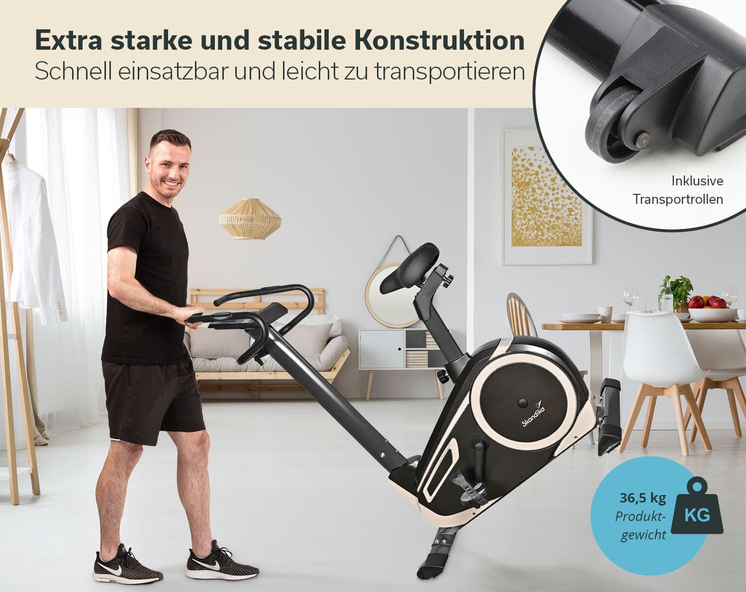 skandika Ergometer Morpheus, Fitnessbike, Heimtrainer mit Bluetooth, Pulsgurt, 32 einstellbare Widerstandseinstellung und Multifunktionscomputer mit Kalorienverbrauch, Puls