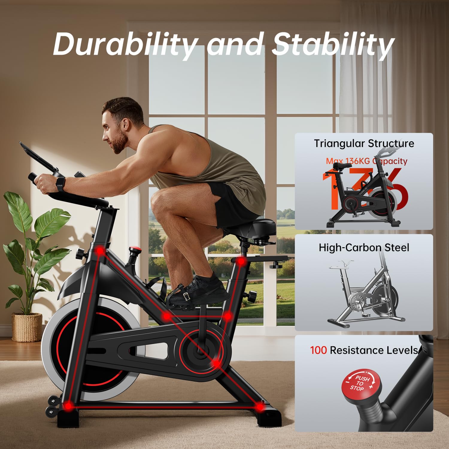 CURSOR FITNESS Heimfahrrad für Zuhause, Stilles Fitnessbike mit Einstellbarem Widerstand, Verstellbarem Lenker und Sattel, LCD-Display, Atmungsaktiven Sitzpolstern, für Cardio-Training
