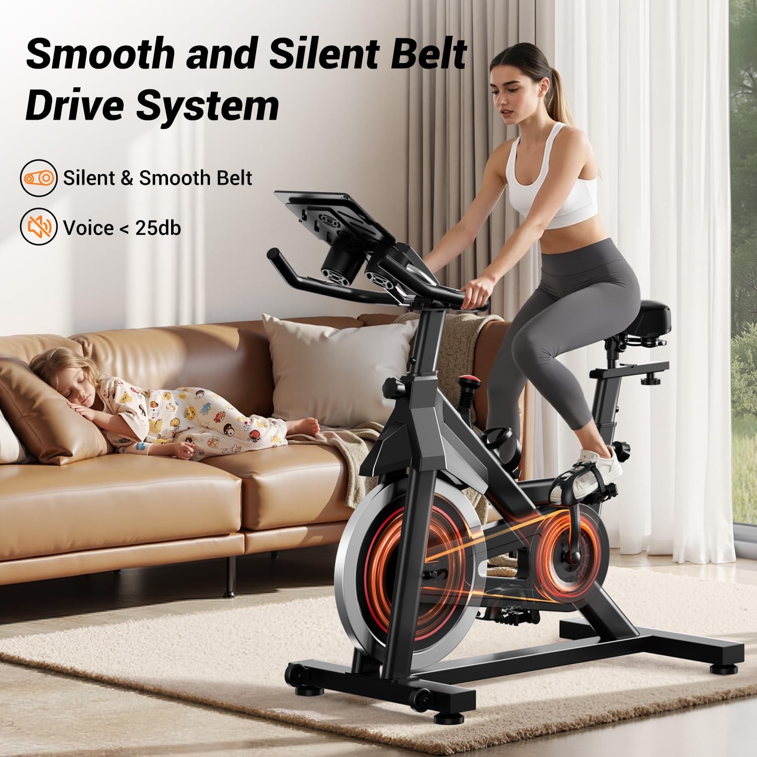 CURSOR FITNESS Heimfahrrad für Zuhause, Stilles Fitnessbike mit Einstellbarem Widerstand, Verstellbarem Lenker und Sattel, LCD-Display, Atmungsaktiven Sitzpolstern, für Cardio-Training