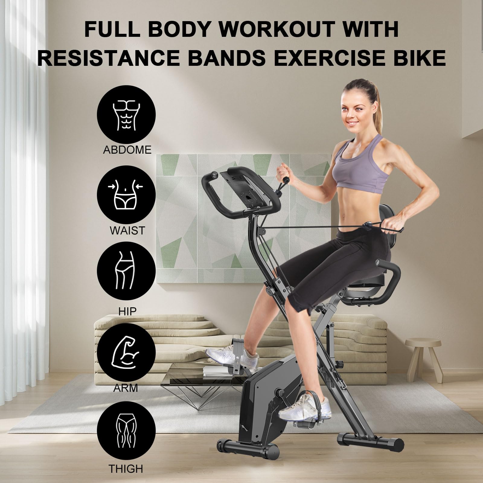 Dskeuzeew Heimtrainer Fahrrad Klappbar Ergometer Heimtrainer Fahrrad mit Integriertes Widerstandsband für Zuhause 150kg Belastbar mit Magnetwiderstand und LCD-Display Hometrainer Platzsparend