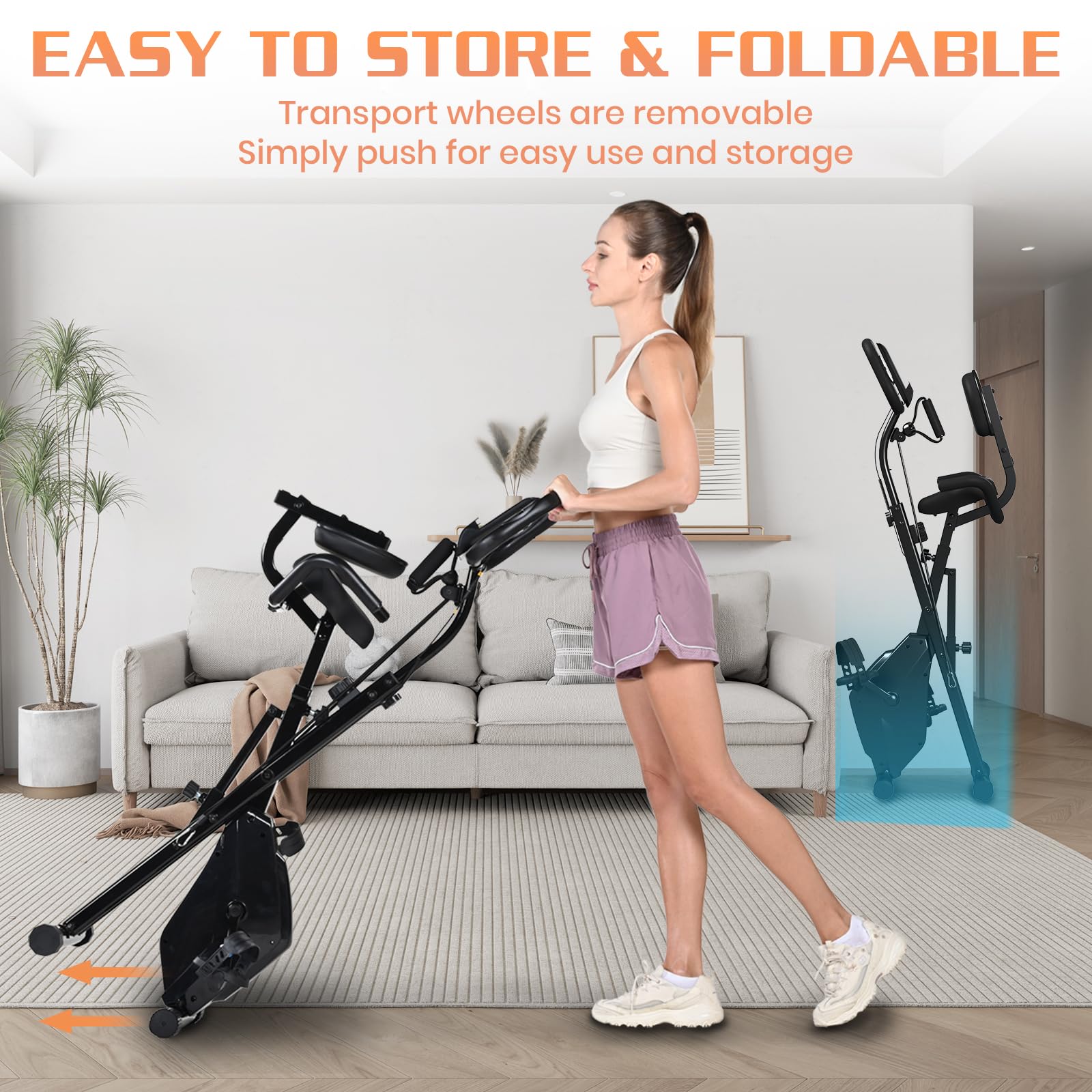 Dskeuzeew Heimtrainer Fahrrad Klappbar Ergometer Heimtrainer Fahrrad mit Integriertes Widerstandsband für Zuhause 150kg Belastbar mit Magnetwiderstand und LCD-Display Hometrainer Platzsparend