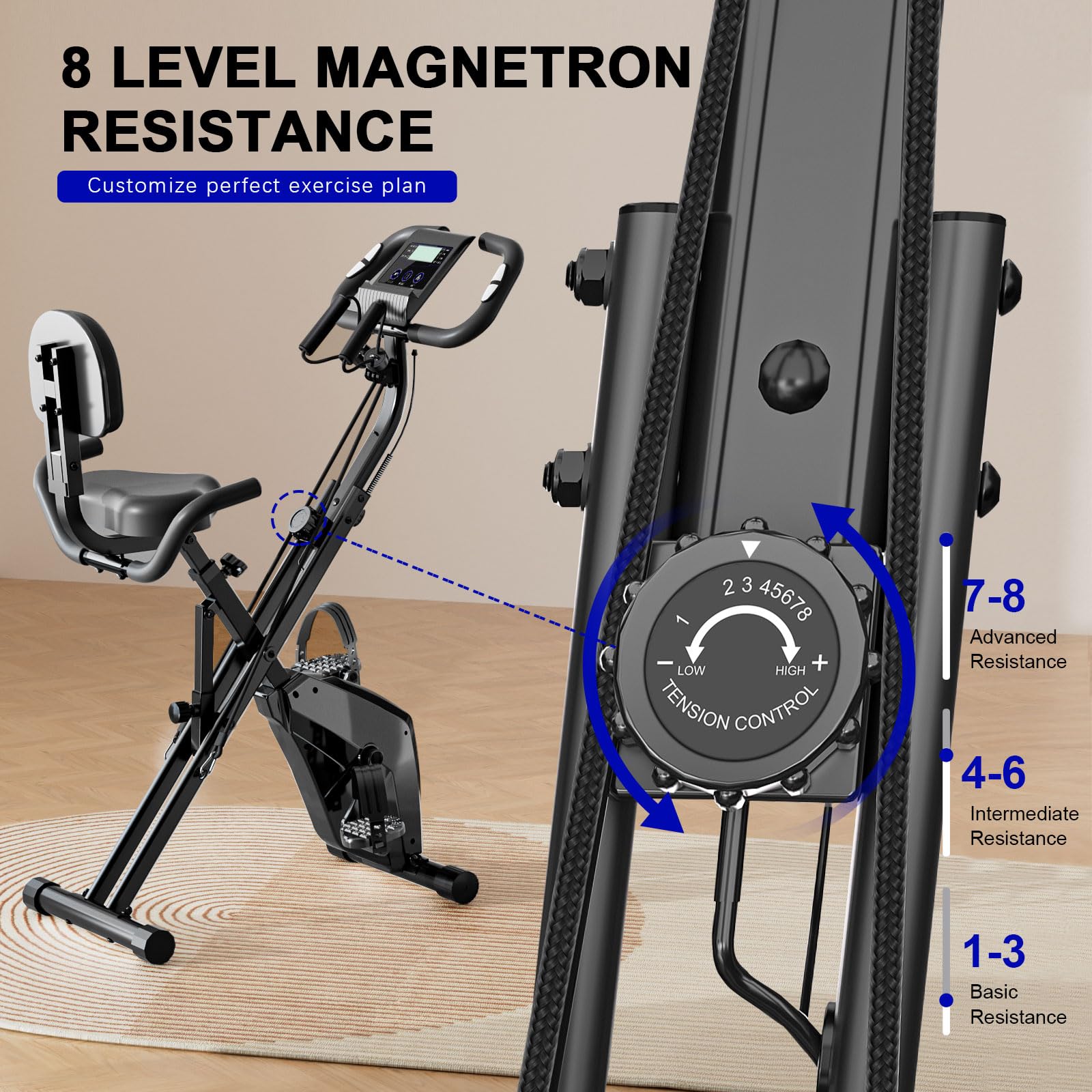 Dskeuzeew Heimtrainer Fahrrad Klappbar Ergometer Heimtrainer Fahrrad mit Integriertes Widerstandsband für Zuhause 150kg Belastbar mit Magnetwiderstand und LCD-Display Hometrainer Platzsparend